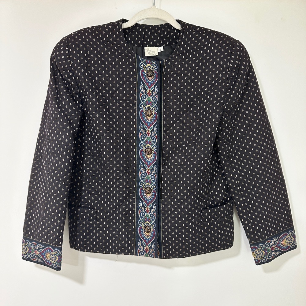 Vintage Vera Bradley Indiana Quilted Jacket Womens S Black Paisley Fleur De Lis